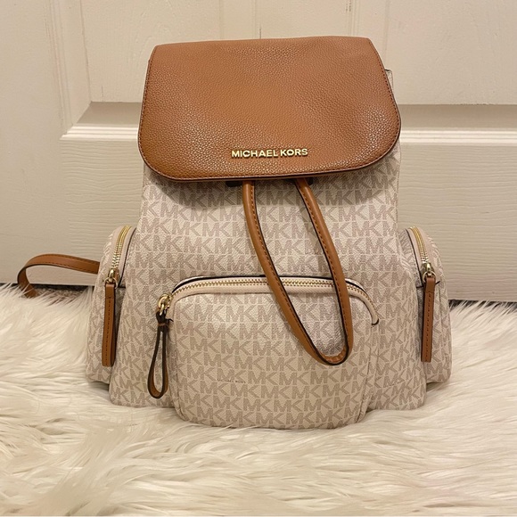 Michael Kors Handbags - Michael Kors Abbey Large Signature Cargo Backpack (VANILLA/ACRN)